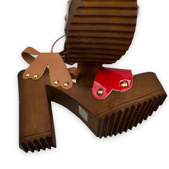 NEW Primadonna Collection Red/Brown Leather Wooden Clog Platforms Women Size 40 - Picture 8 of 9